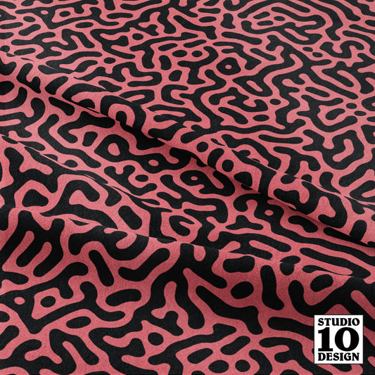 Turing Pattern I: Black + Watermelon Printed Fabric by Studio Ten Design