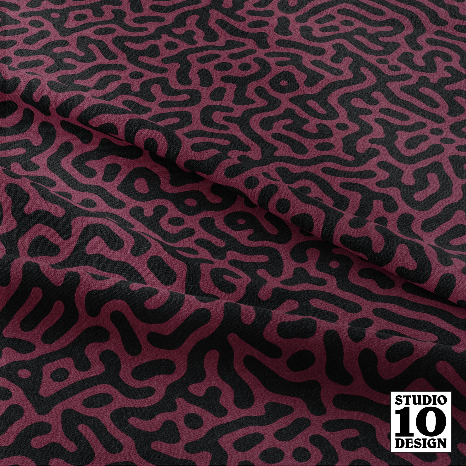 Turing Pattern I: Black + Wine Printed Fabric by Studio Ten Design