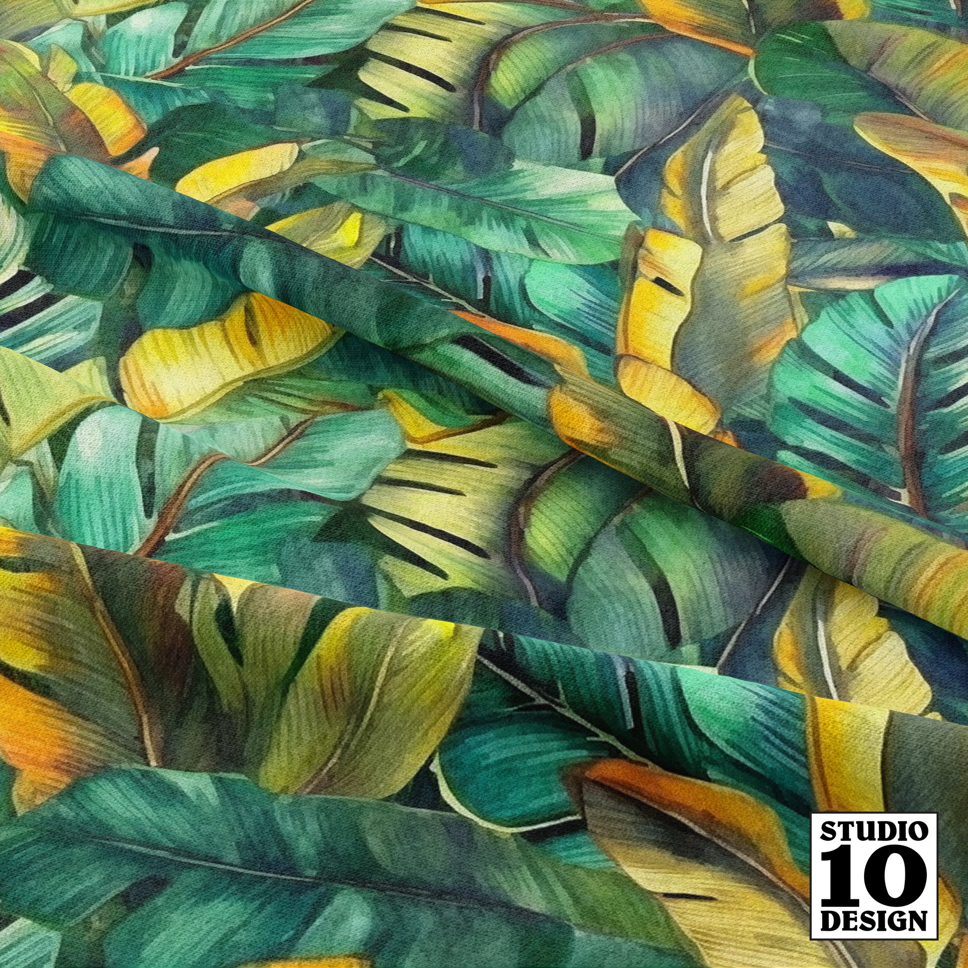 Watercolor Banana Leaves (Dark) Printed Fabric by Studio Ten Design