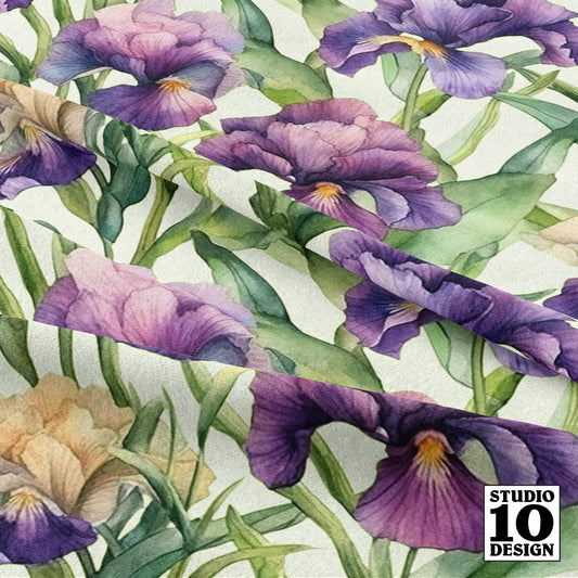 Luminous Petals Watercolor Iris Printed Fabric by Studio Ten Design