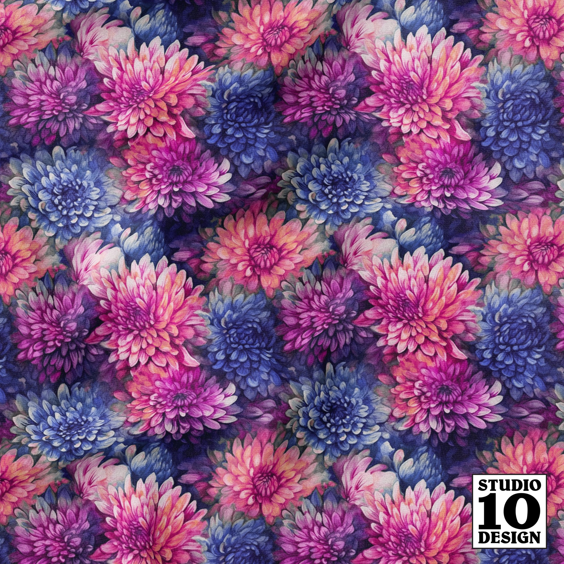 Watercolor Chrysanthemums Printed Fabric by Studio Ten Design