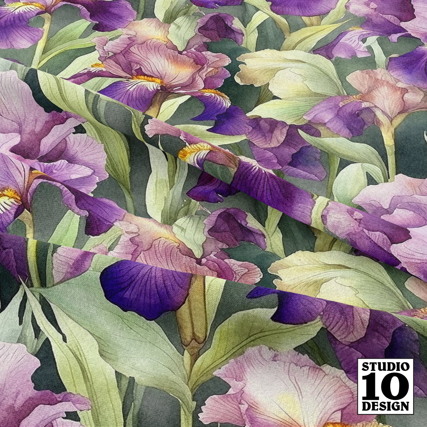 Twilight symphony Watercolor Iris Printed Fabric by Studio Ten Design
