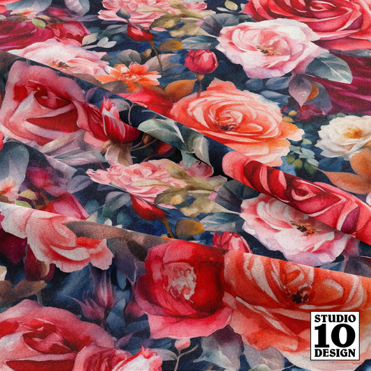 Watercolor Roses (Dark) Printed Fabric by Studio Ten Design