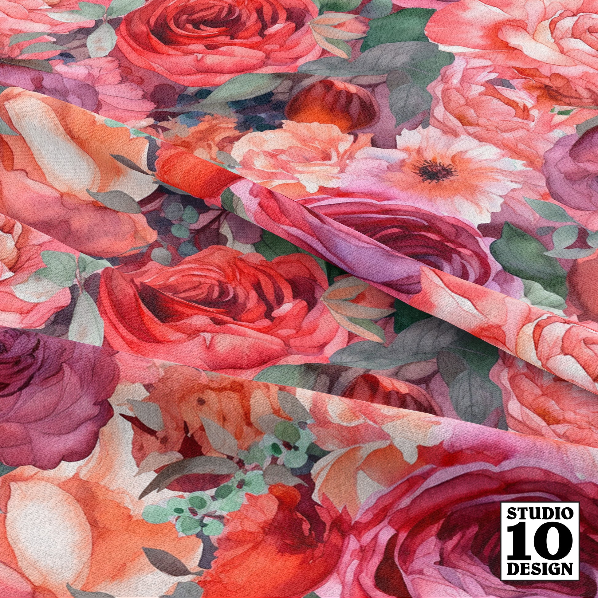 Light Watercolor Roses Printed Fabric by Studio Ten Design