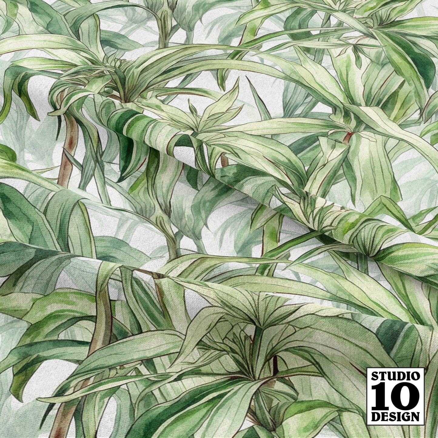 Watercolor Spider Plant (Light) Printed Fabric by Studio Ten Design