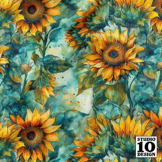 Watercolor Sunflowers (Light) Printed Fabric by Studio Ten Design
