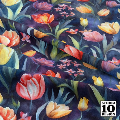 Abstract Reverie Watercolor Tulips Printed Fabric by Studio Ten Design