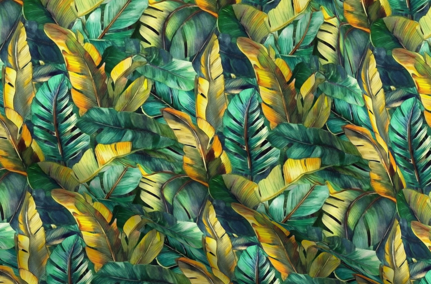 Watercolor Banana Leaves (Dark) Printed Fabric by Studio Ten Design