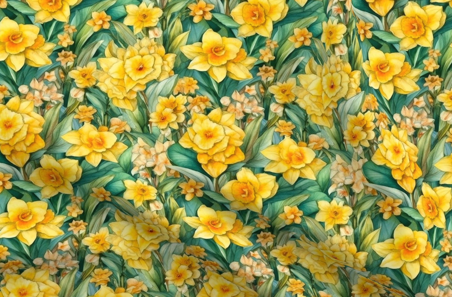 Sunshine Serenade Watercolor Daffodils Printed Fabric by Studio Ten Design