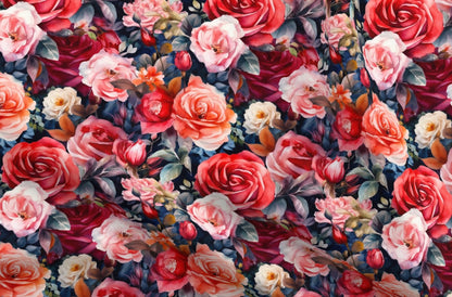 Watercolor Roses (Dark) Printed Fabric by Studio Ten Design
