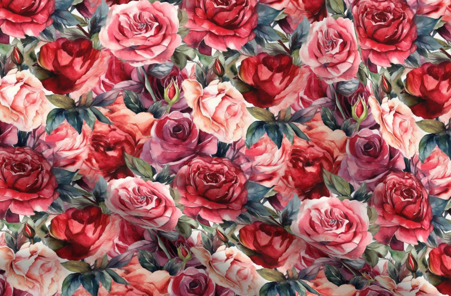 Vivid Watercolor Roses Printed Fabric by Studio Ten Design