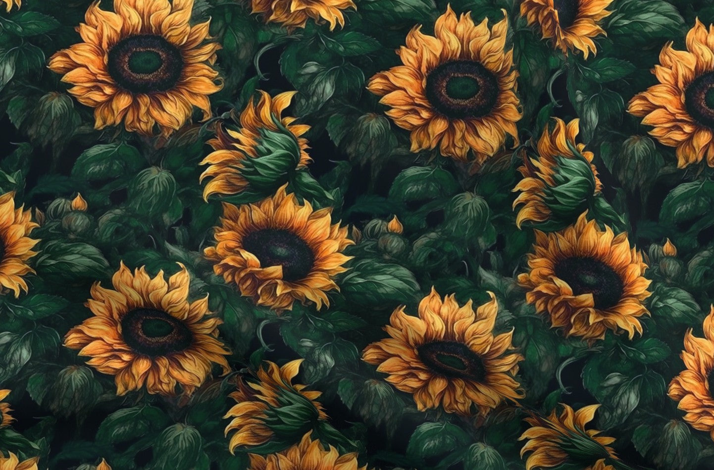 Watercolor Sunflowers (Lush) Printed Fabric by Studio Ten Design