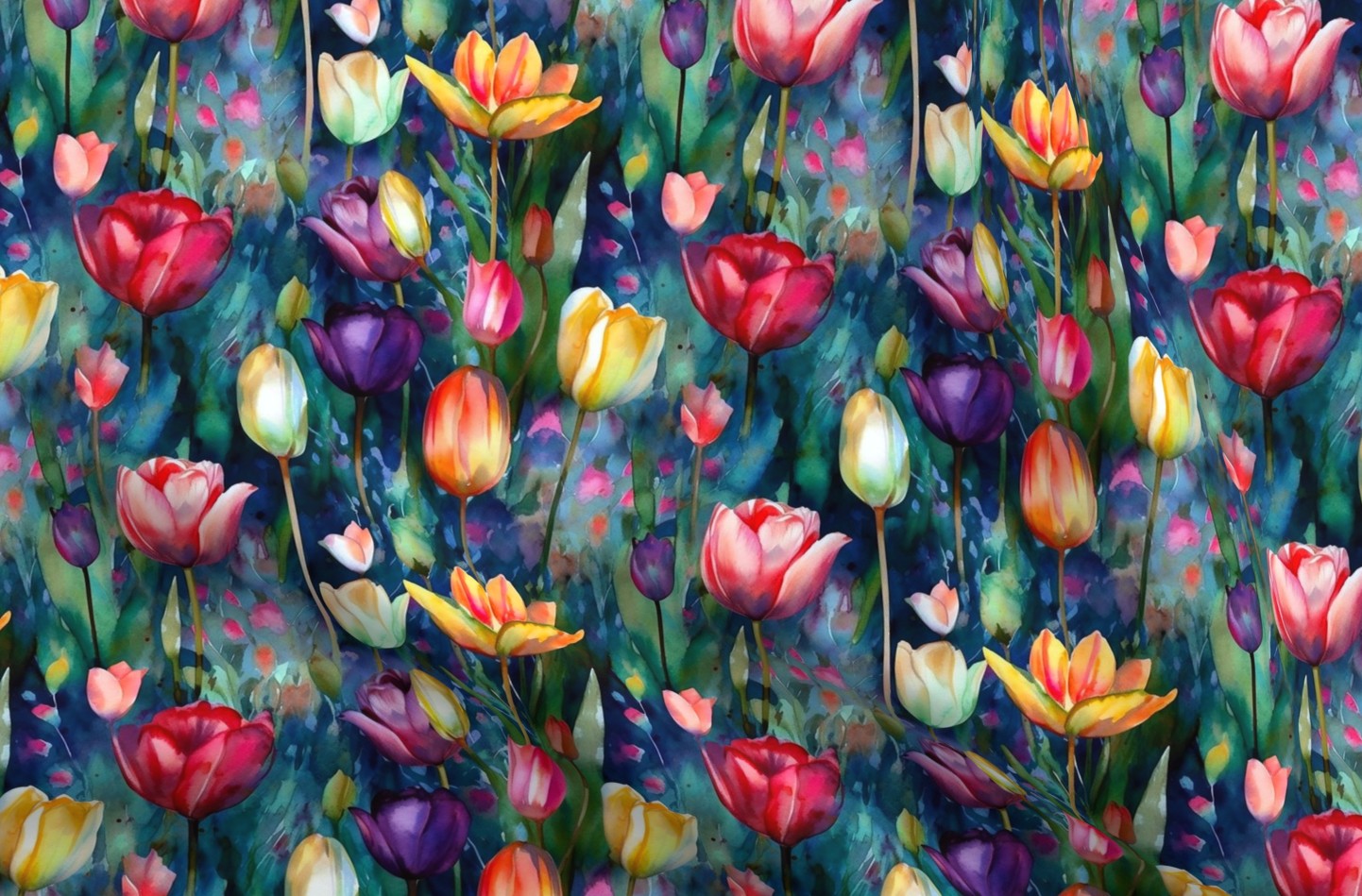 Midnight Sonata Watercolor Tulips Printed Fabric by Studio Ten Design