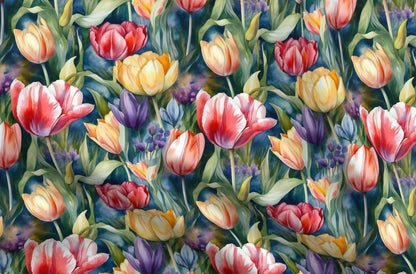 Vibrant Rhapsody Watercolor Tulips Printed Fabric by Studio Ten Design