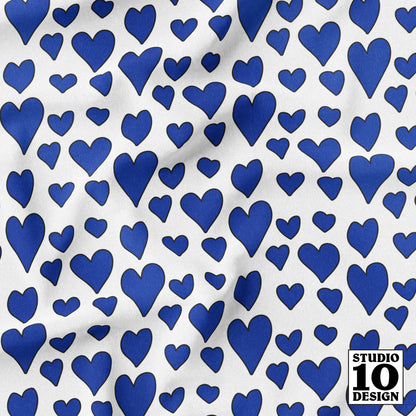 Rainbow Hearts Blue+White Printed Fabric by Studio Ten Design