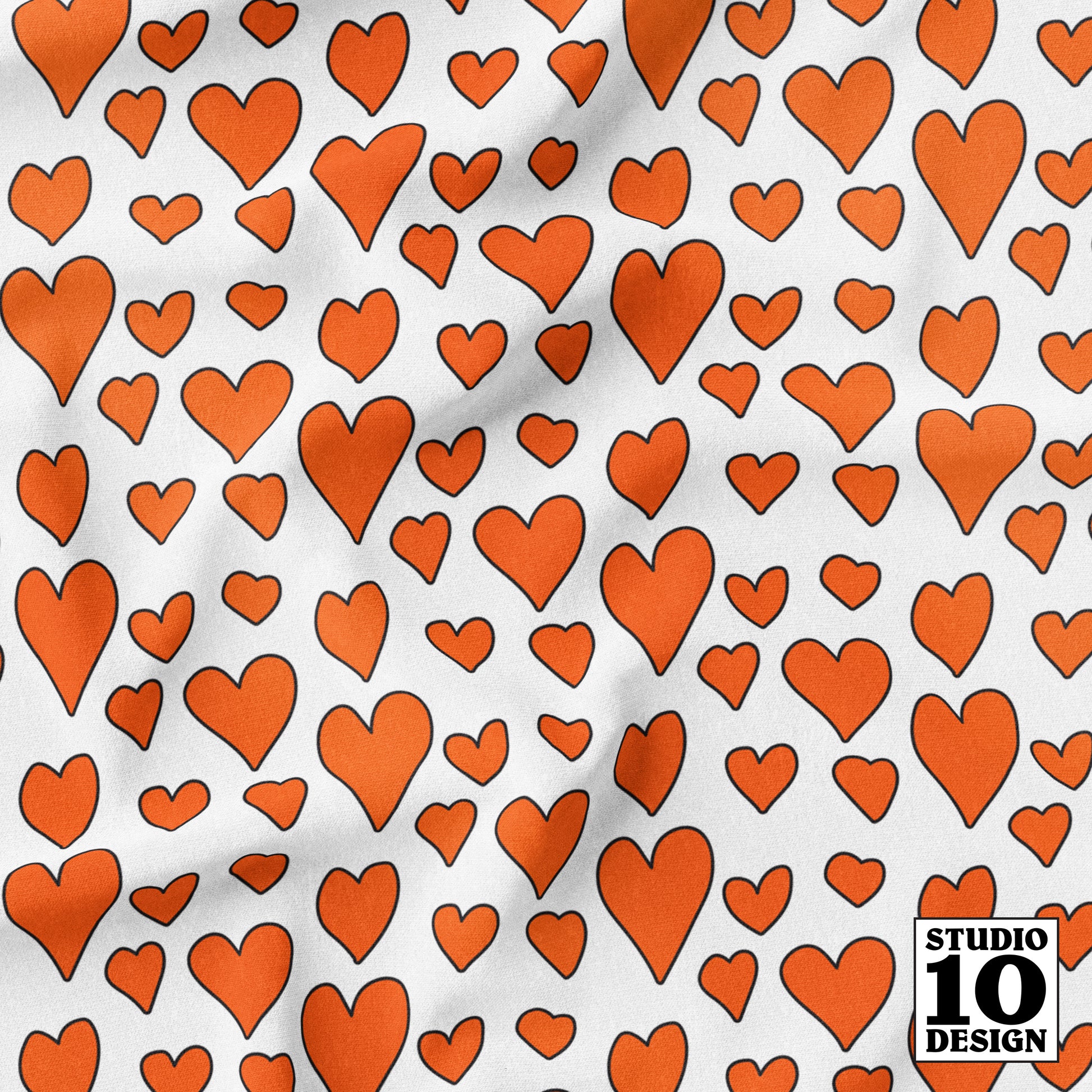 Rainbow Hearts Orange+White Printed Fabric by Studio Ten Design