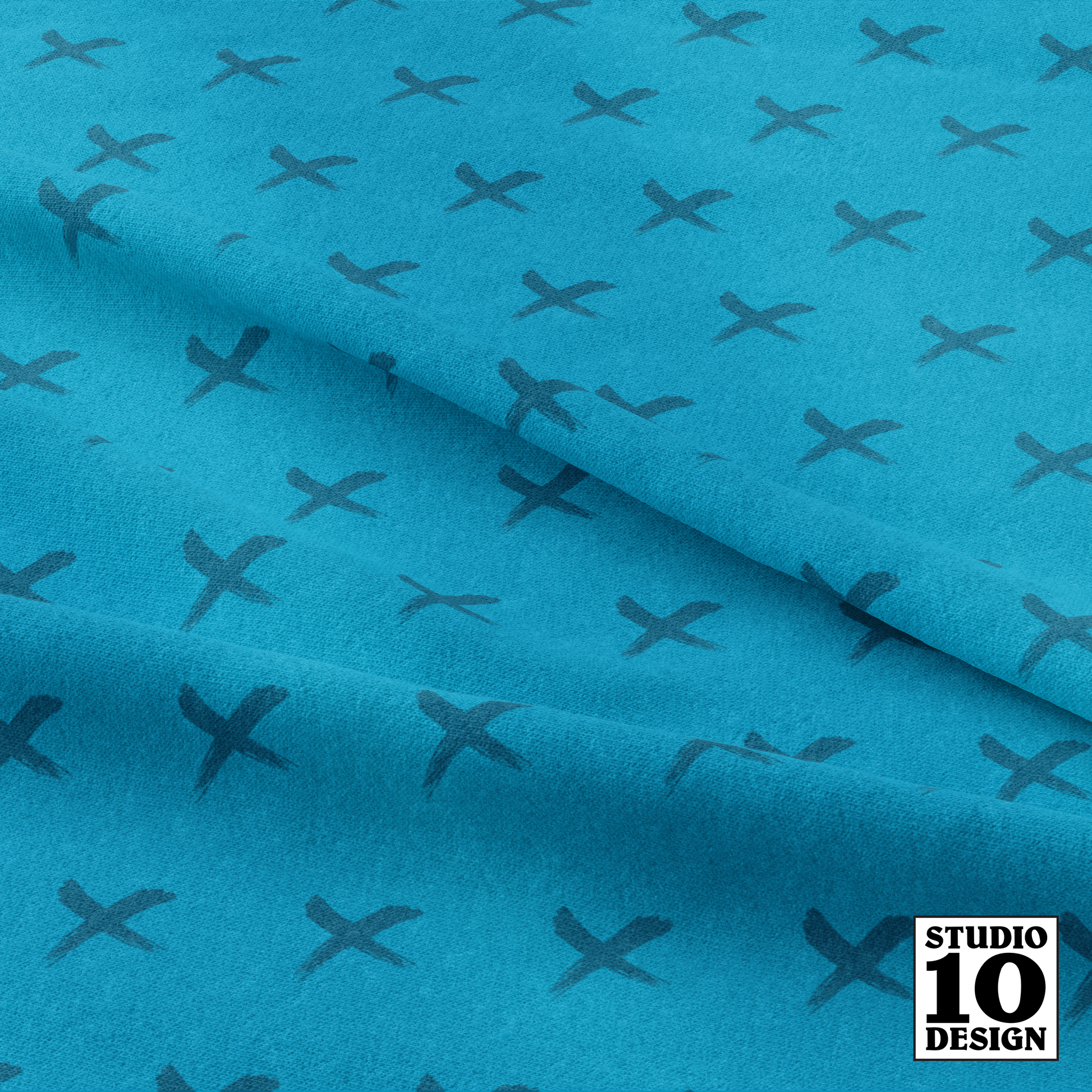 X (Peacock + Caribbean) Printed Fabric by Studio Ten Design