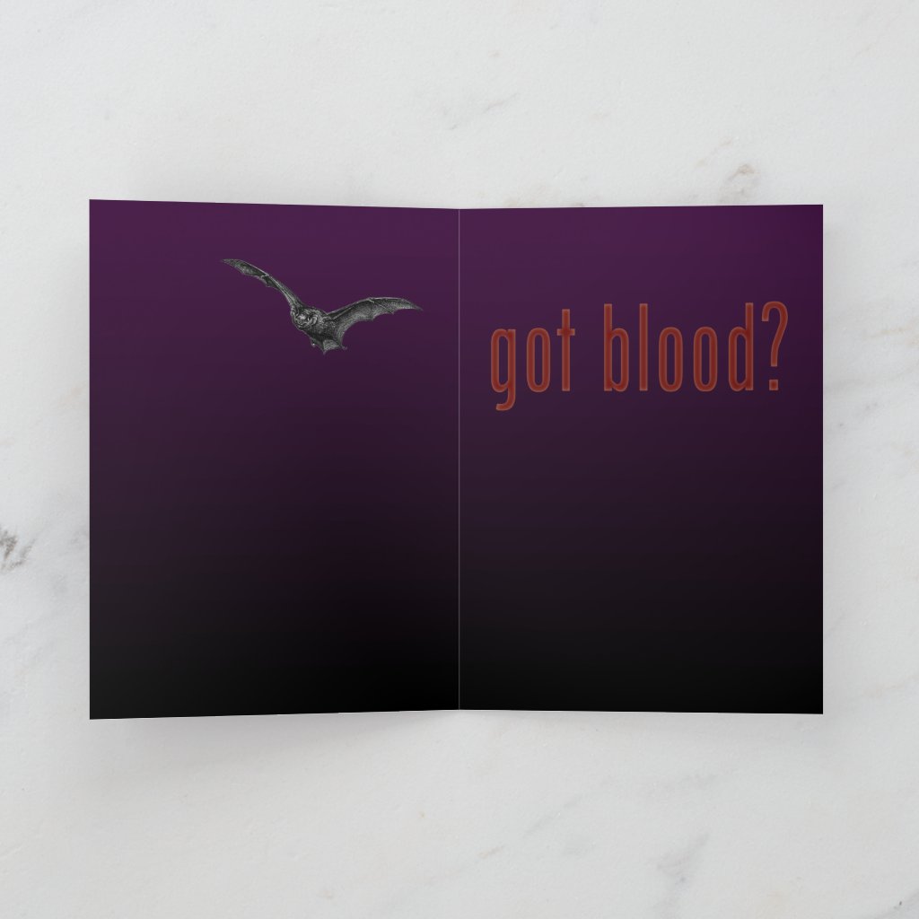 ¿Tienes sangre? Tarjeta de Halloween de murciélago vampiro