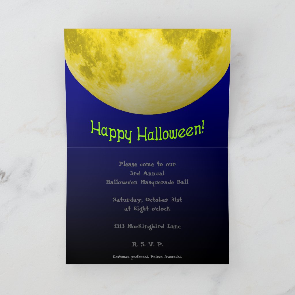 Tarjeta de invitación de fiesta de Halloween de luna llena