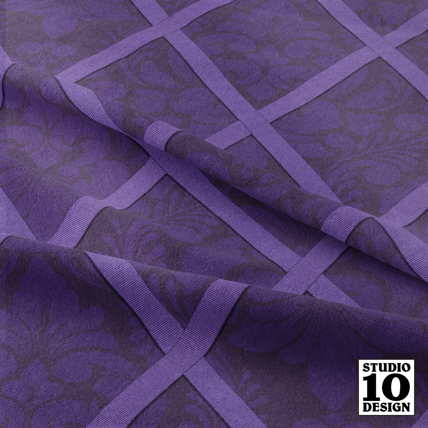 Plum Ribbon Damask Printed Fabric by Studio Ten Design