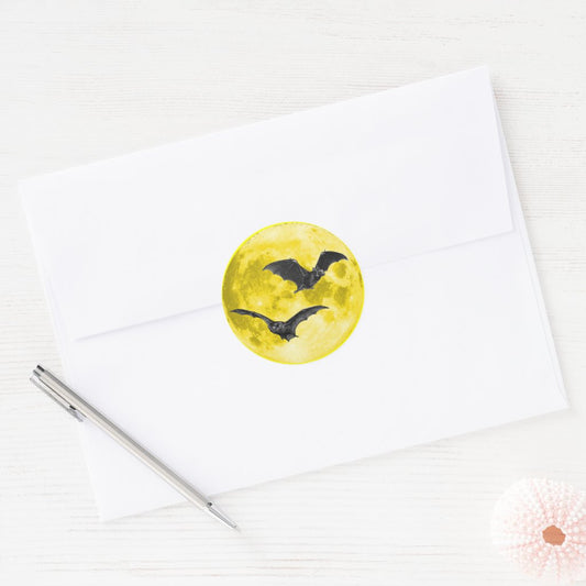 Full Moon with Bats Round Stickers/Envelope Seals