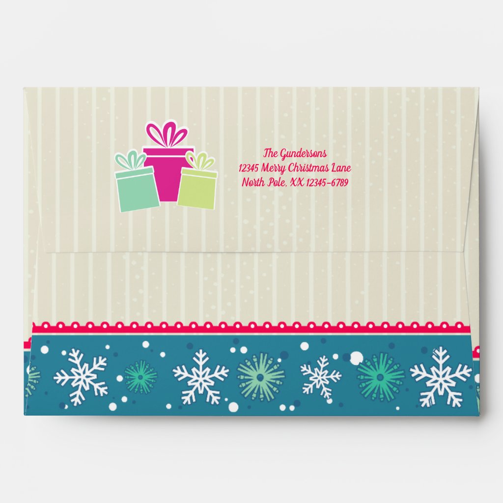 Copos de nieve y regalos sobres personalizados