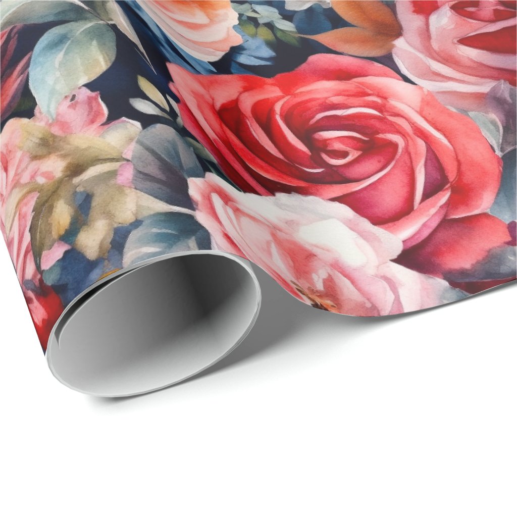 Tuscany Superb Watercolor Roses Wrapping Paper Roll