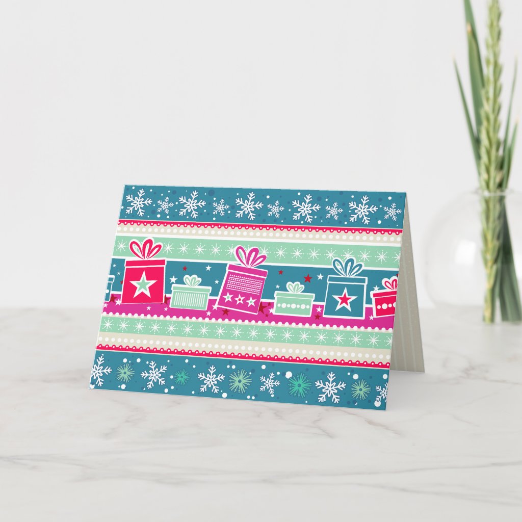 Snowflakes & Presents Folded Greeting Card